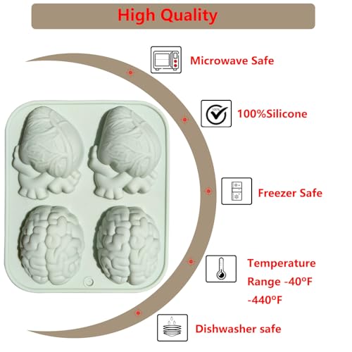 Halloween Brain Heart Silicone Mold - 2 Pack for Cookies, Cakes, Candles