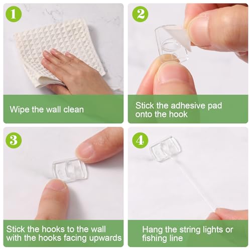 Clear Light Clips with Adhesive Strips and Nylon String for Wedding & Party Decorations