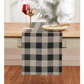 Linen Table Runner 14x90 in Natural Black Check - Handcrafted, Machine Washable