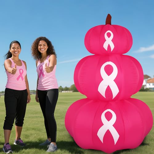 6ft Pink Ribbon Inflatable Pumpkin for Breast Cancer Awareness with LEDs