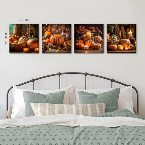 Fall Pumpkin Wall Art Canvas Prints - 12x12in 4-Piece Autumn Decor