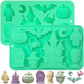 Halloween Silicone Mold 9 Shapes for Chocolate Candy Gummy - 2 Pack - Spooky Castle Bat Mummy