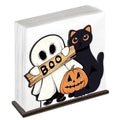 Halloween Wooden Napkin Holder Boo Ghost Black Cat - Variation G