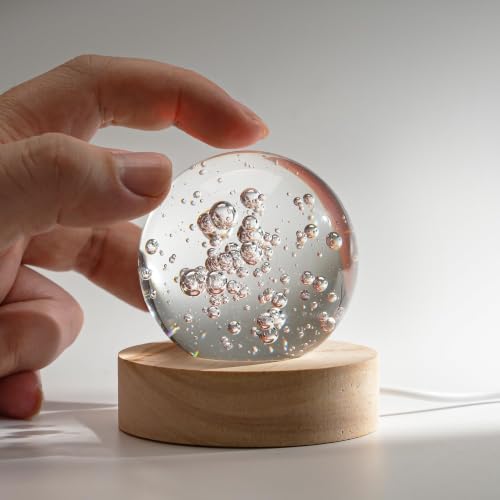 2.3in Crystal Bubble Ball Night Light with LED Wooden Base - Clear Bubble Variation