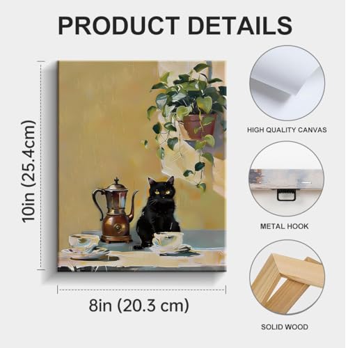 Coffee Cat Canvas Wall Art - Black Cat Kitchen Decor - Variation of THIS listing: Coffee-02