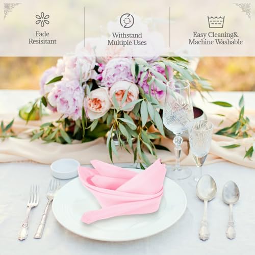 Pink Cloth Napkins - 8 Pack 17x17 Inches Reusable Polyester Tableware