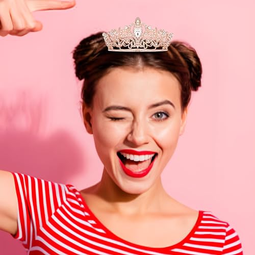 Rose Gold Crystal Crown Hair Accessories for Weddings & Parties - Small Bridal Tiara