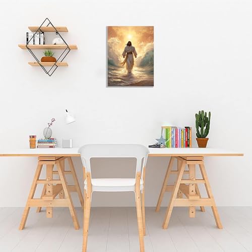 Jesus with Children Canvas Wall Art - Watercolor Religious Kids Room Decor - 12 x 8 Inches - White Frame