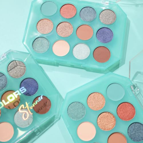 12-Color Eyeshadow Palette - Vibrant Matte & Shimmer Shades, Teal - Stunner Variation