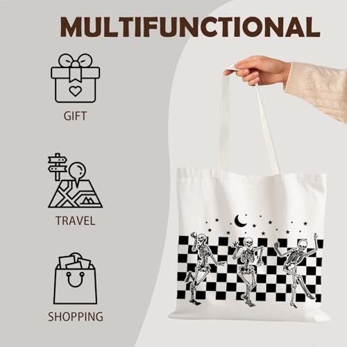 Reusable Grocery Shopping Bag with Dancing Skeletons Halloween Design - Goth Tote