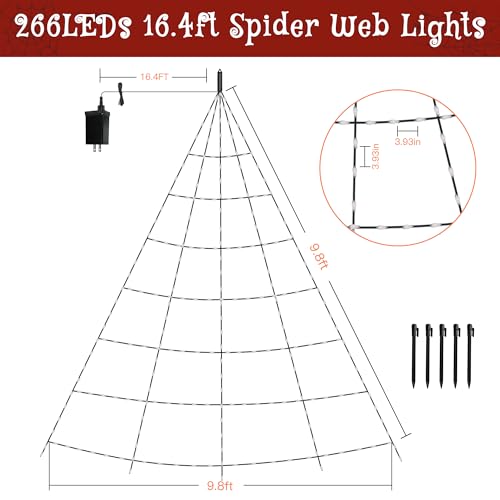 Halloween Spider Web Lights Outdoor Purple 266 LEDs 9.8FT with Remote Control - Waterproof Decor