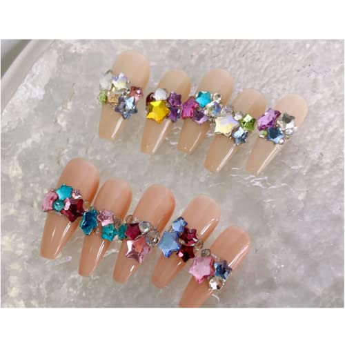 Small 50pcs Crystal Star Nail Charms - Multicolor 3D Glitter Gems for DIY Nail Art