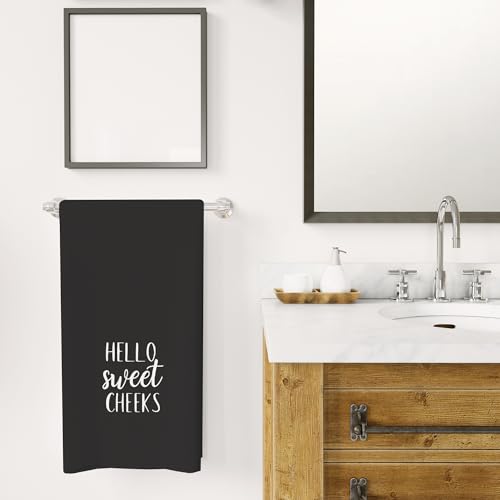 WFSM Hello Sweet Cheeks Decorative Hand Towels Black 16x24 - Funny Bathroom Gift