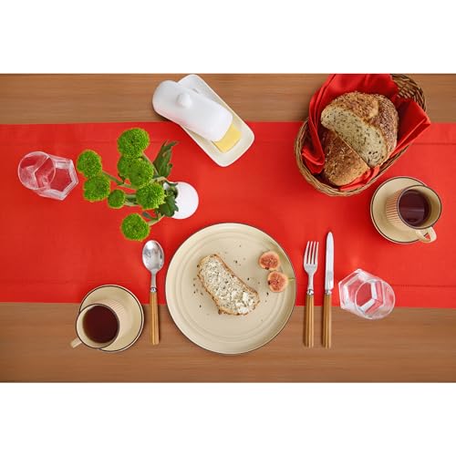 Cotton Linen Dining Table Runner Poppy Red 14 x 90 in - Handcrafted, Hemstitch