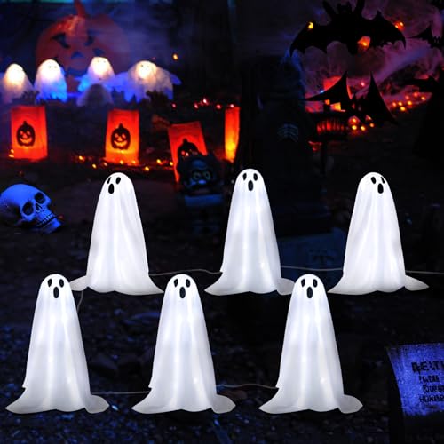 Solar Ghost String Lights for Halloween Garden Pathway Decor - 12.8 FT, 6 Pack