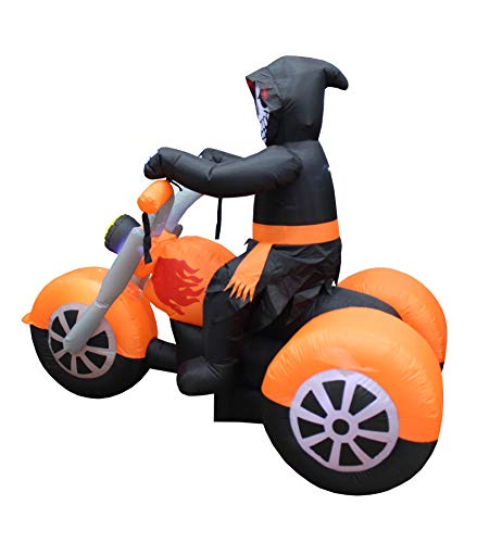 6 ft Halloween Inflatable Skeleton Motorcycle with LED Lights Yard Decor