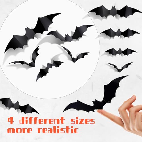 Halloween Bat Wall Decals - Waterproof Black 3D Stickers for Home & Party Decor