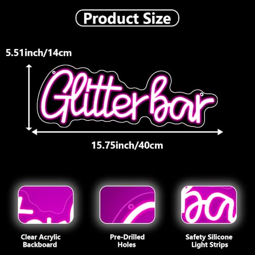 Glitter Bar Neon Sign LED Bar Decor for Home Wedding Birthday Party LB-GlitterBar