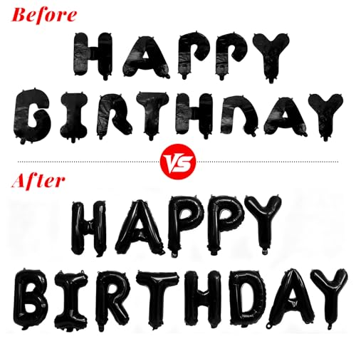 Black 16in Happy Birthday Balloons Banner for Party Decorations