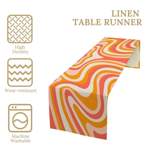 Orange Retro 70s Groovy Table Runner 13x108 Vintage Abstract Boho Spiral Swirl