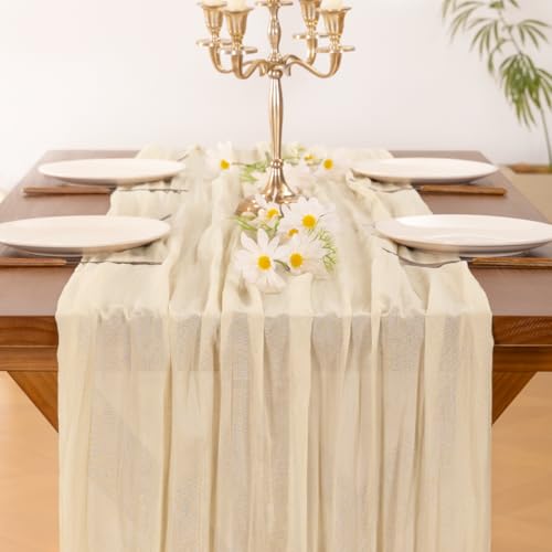 Beige Cheesecloth Table Runner 10ft for Wedding Party Home Decor - Set of 10