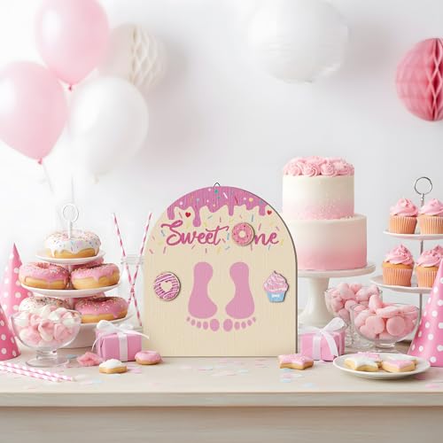 Baby First Birthday Doughnut Footprint Art Decoration - Sweet One Variation