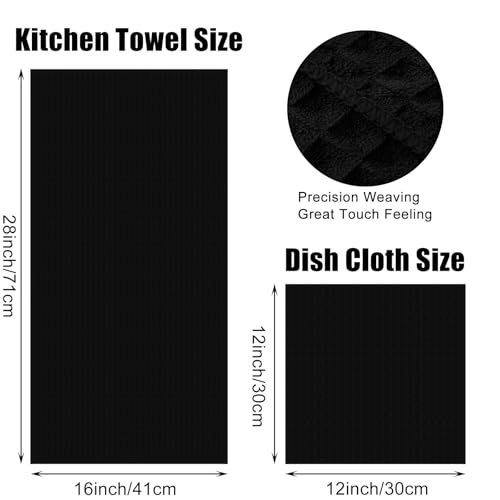 Homaxy Microfiber Kitchen Towels Set - Black, 8 Pack, 16x28 & 12x12 Inches