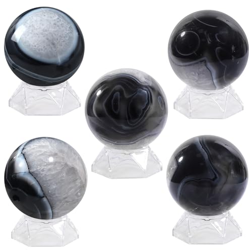 Black Agate Stone Sphere 2.36-2.76 Inch Natural Crystal Ball for Meditation & Decor