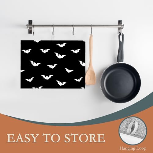 Halloween Black White Bats Dish Drying Mat 18x24 Inch Microfiber Kitchen Counter Decor
