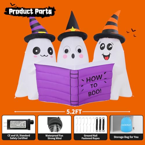 Halloween Inflatable Ghost Decor with Built-in LEDs, 5.2ft Outdoor Yard Decorations