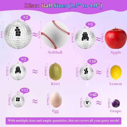 70 Pcs Disco Balls Set - 5 Sizes Hanging Mirror Ornaments for Party Wedding Christmas