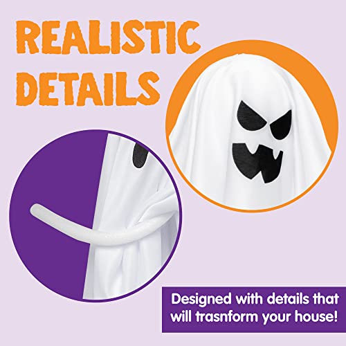 Halloween Flying Ghost Decorations Set - 7 Outdoor Hanging White Ghosts, 19.6 Inches