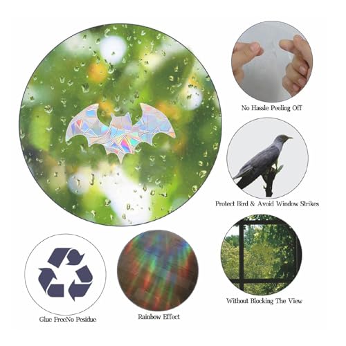Halloween Bat Window Decals Set - Bird & Wildlife Safe Rainbow Stickers, Reusable & Non-Adhesive, 36 Pieces