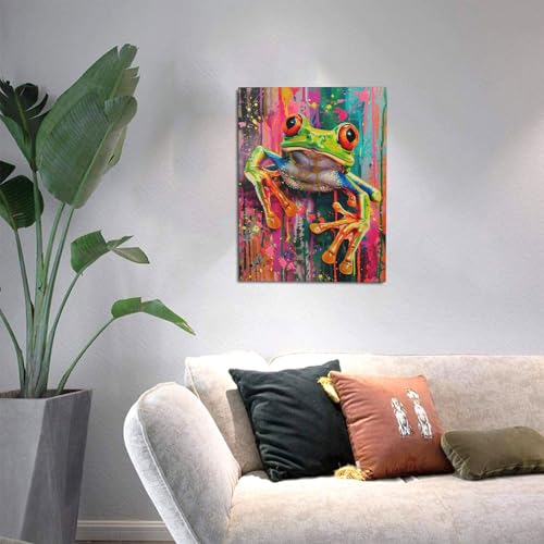 Banksy Frog Canvas Wall Art - Graffiti Style 16x12 Inches, Framed & Ready to Hang