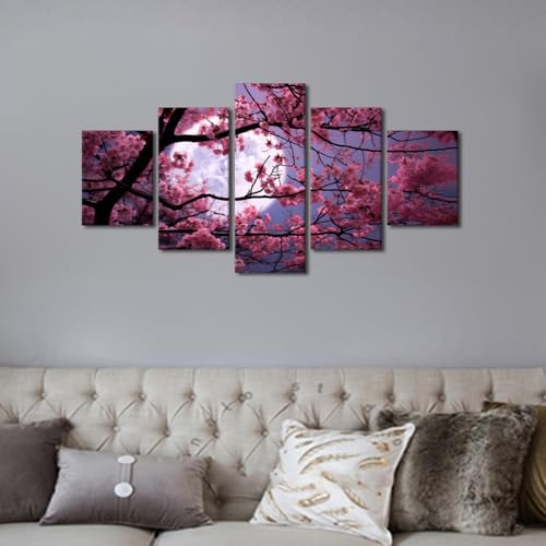 Moonlit Sakura Tree Wall Art Canvas Print - Japanese Inspired Decor, 60x32 Inches - Variation of Artwork-04