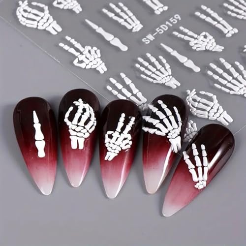 Halloween 5D Skull Nail Stickers - Skeleton Bone Nail Art Decals, 2 Sheets - Variation of Halloween 5d Nail Art-1