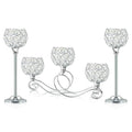 Silver 5 Arm Crystal Tea Light Candle Holder Set of 3 - Elegant Wedding & Holiday Decor