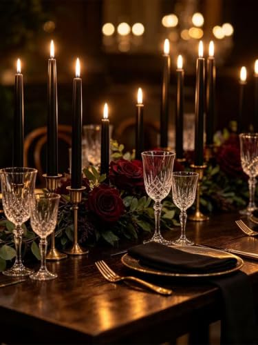Black Taper Candle Set - 36 Unscented 10 Inch Dripless Candles for Weddings
