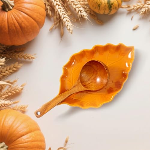 Orange Ceramic Leaf Shape Spoon Rest - Farmhouse Kitchen Decor & Utensil Holder - 1PC