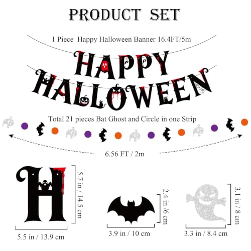 Halloween Black Bat Ghost Banner & Garland Set - Indoor Party Decorations
