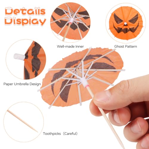 Halloween Pumpkin Cocktail Umbrellas - 100 Pack Party Drink Decor