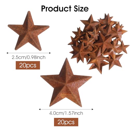 Mini Rusty Metal Barn Stars for Crafts & Decor - 40 Pieces, 2 Sizes