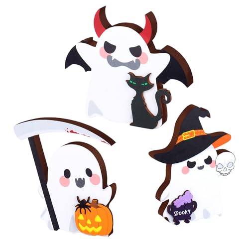 Cute Medium Ghost Halloween Decor Set - Spooky Indoor Table & Tiered Tray Pumpkin Decorations - Double-Sided Halloween Figures