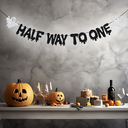 Half Way to One Banner Baby Birthday Decor - Halloween & Party Celebration