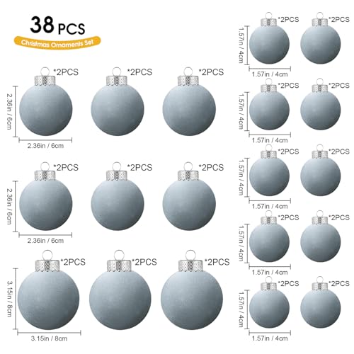 Velvet Christmas Ornaments Set 38Pcs Flocked Shatterproof Holiday Decorations - Gray Blue