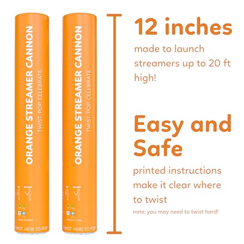 Orange Biodegradable Streamer Poppers & Cannons 2-Pack - No-Mess Outdoor Fun