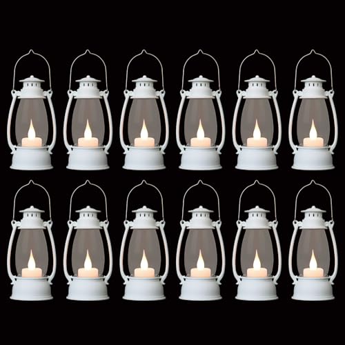 White Mini Lanterns 12-Pack - 6 Inch Flameless LED Decor for Weddings, Christmas & Rustic Events