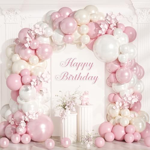 Pink & White Balloon Arch Kit - Double Stuffed Pearl Balloons for Wedding Birthday Bridal Shower - Variation: White Pink Cream