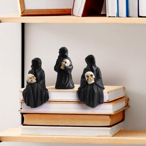 Halloween Gothic Resin Grim Reaper Figurines Set - Dark Tabletop Decor, 3 Pieces