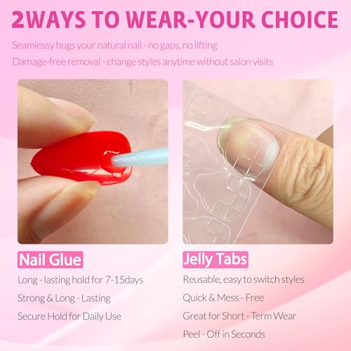 Black Almond Press On Nails Kit - 240pcs Medium Fake Nails with Glue & Adhesive Tabs